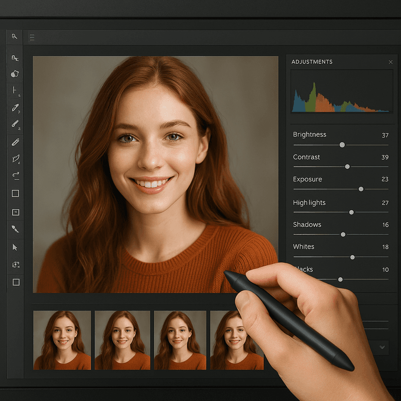 Adjusting brightness and colour on a photo